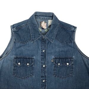Cruel Girl Western Denim Lightweight Embroidered Sleeveless Button Up Sz L